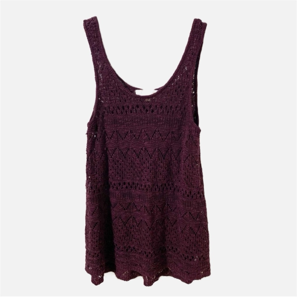 Pink Republic Crochet Acrylic Scoop Neck Sleeveless Tank Top Sweater Semi Sheer